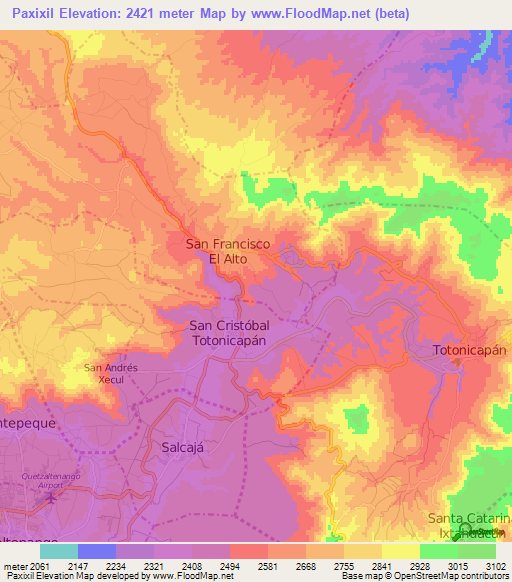 Paxixil,Guatemala Elevation Map