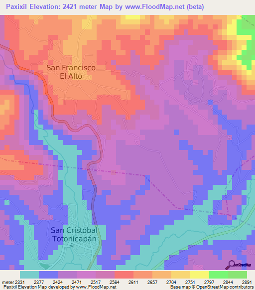 Paxixil,Guatemala Elevation Map