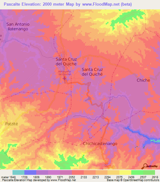 Paxcalte,Guatemala Elevation Map