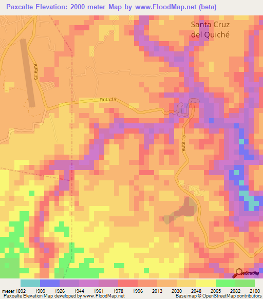 Paxcalte,Guatemala Elevation Map