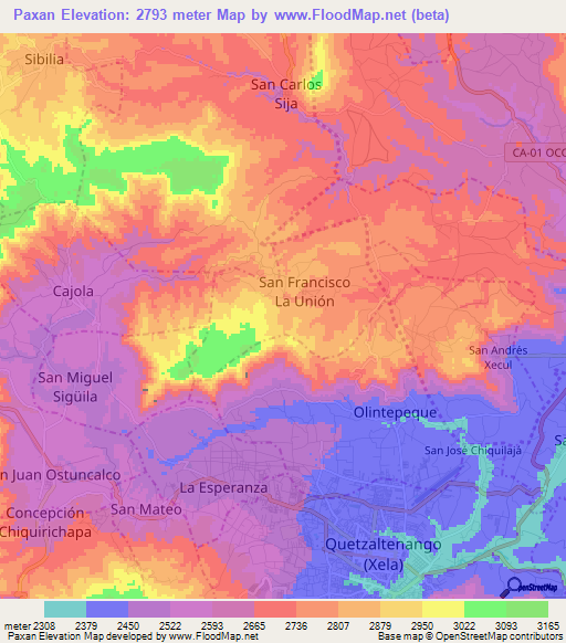 Paxan,Guatemala Elevation Map