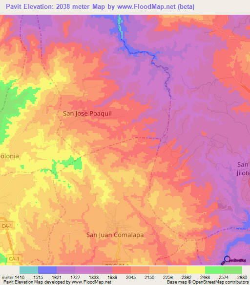 Pavit,Guatemala Elevation Map