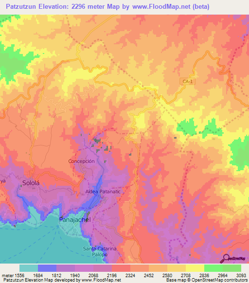 Patzutzun,Guatemala Elevation Map