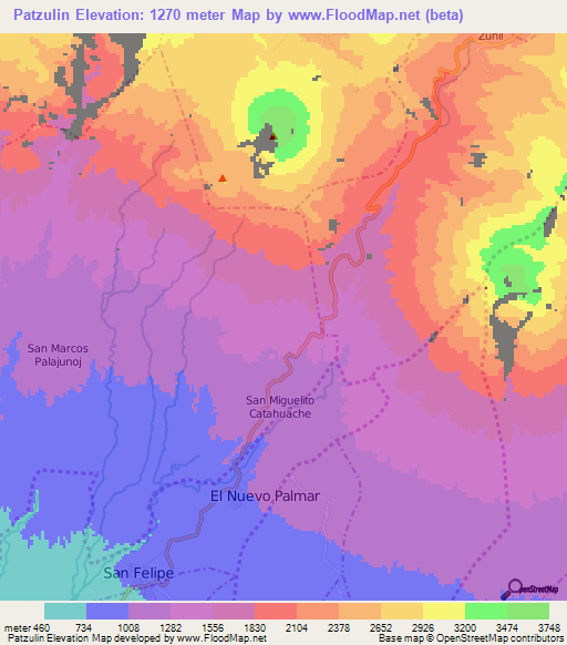 Patzulin,Guatemala Elevation Map