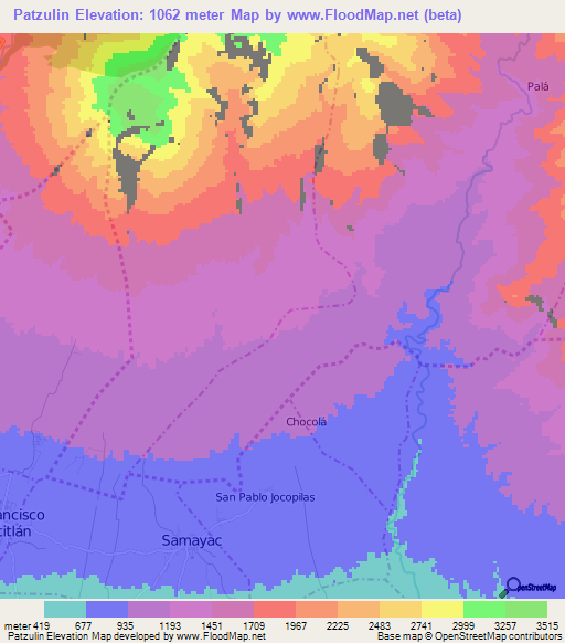 Patzulin,Guatemala Elevation Map