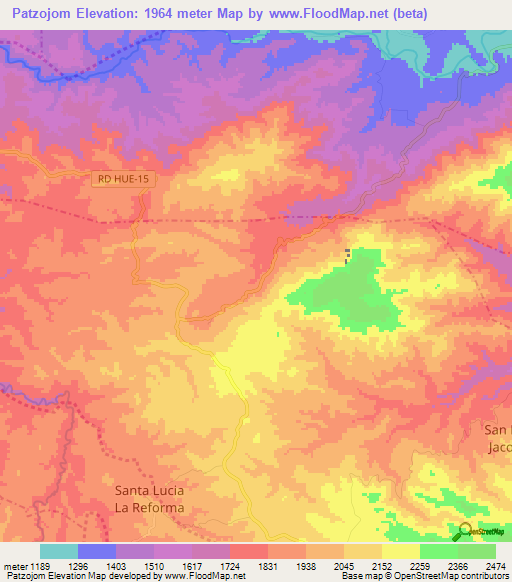 Patzojom,Guatemala Elevation Map