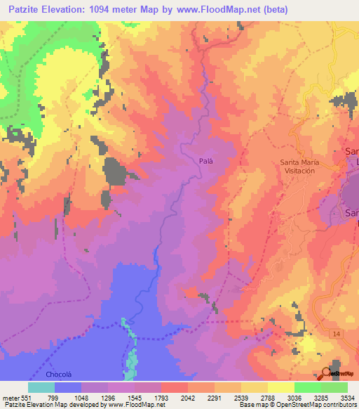 Patzite,Guatemala Elevation Map