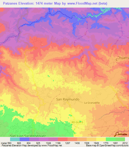 Patzanes,Guatemala Elevation Map