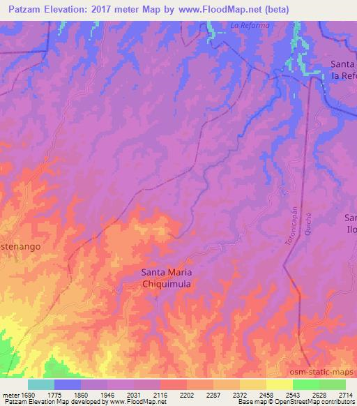 Patzam,Guatemala Elevation Map