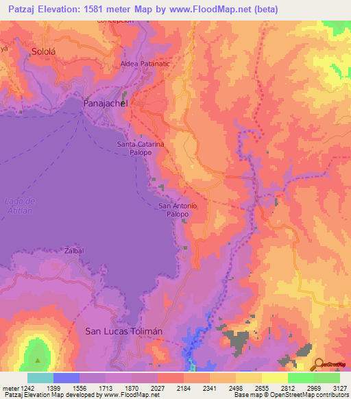 Patzaj,Guatemala Elevation Map