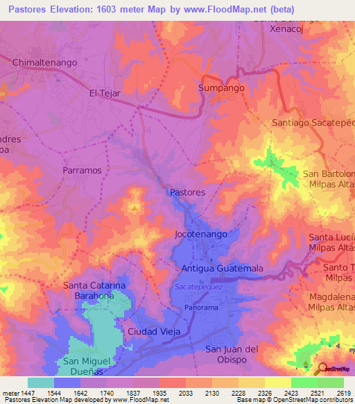 Pastores,Guatemala Elevation Map