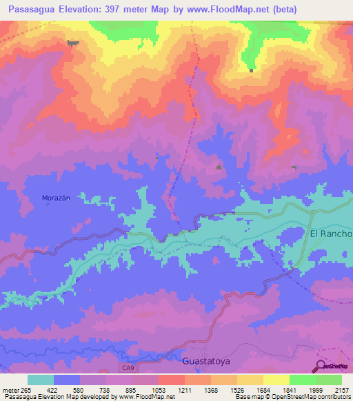 Pasasagua,Guatemala Elevation Map