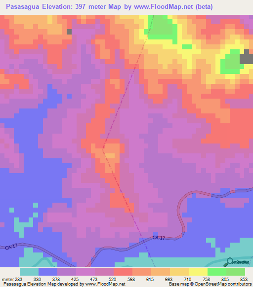 Pasasagua,Guatemala Elevation Map