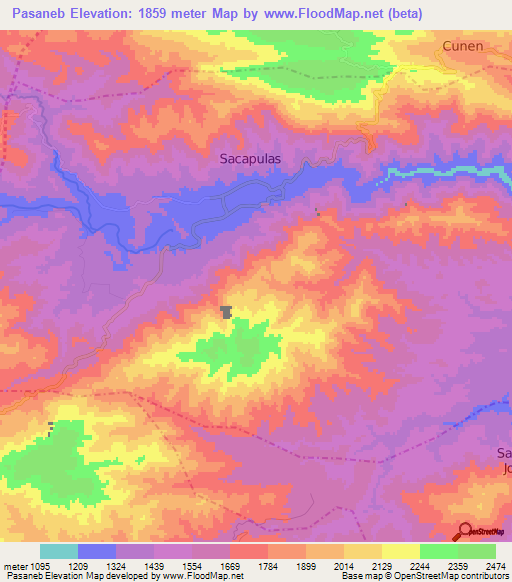 Pasaneb,Guatemala Elevation Map