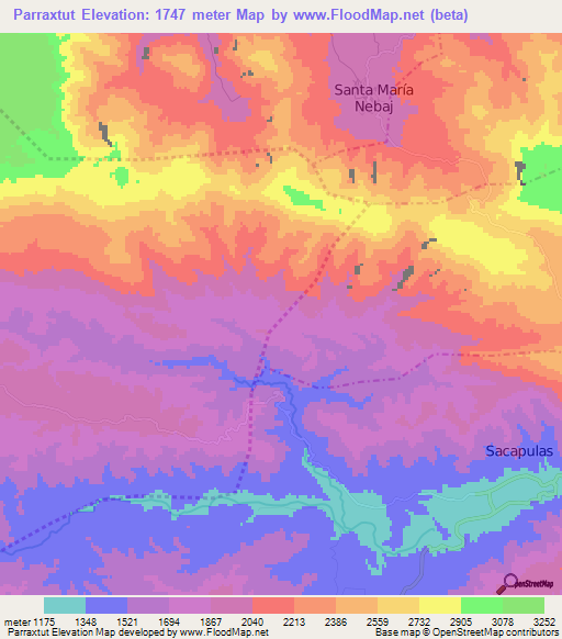 Parraxtut,Guatemala Elevation Map