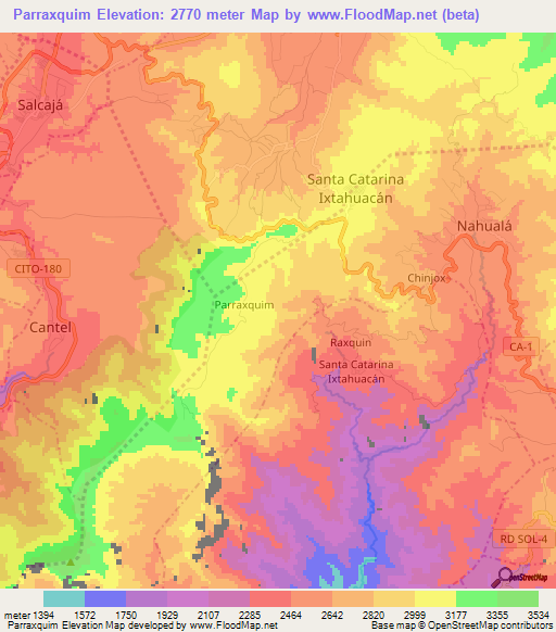 Parraxquim,Guatemala Elevation Map