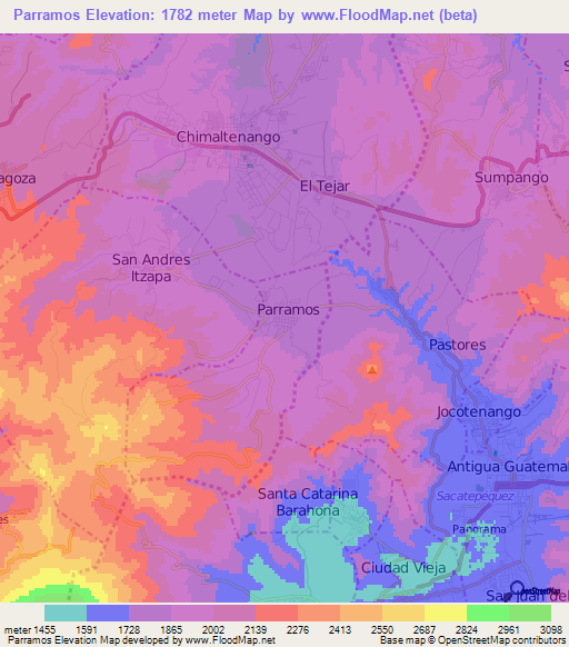 Parramos,Guatemala Elevation Map