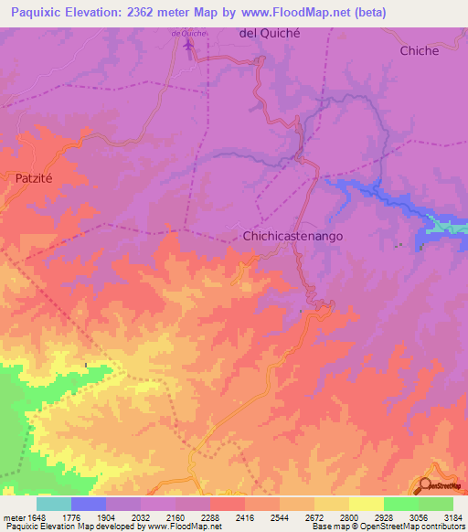 Paquixic,Guatemala Elevation Map