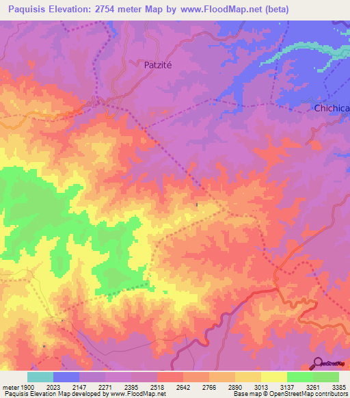 Paquisis,Guatemala Elevation Map