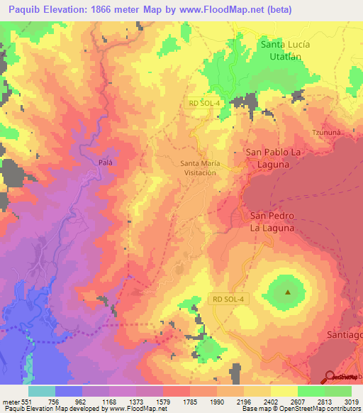 Paquib,Guatemala Elevation Map