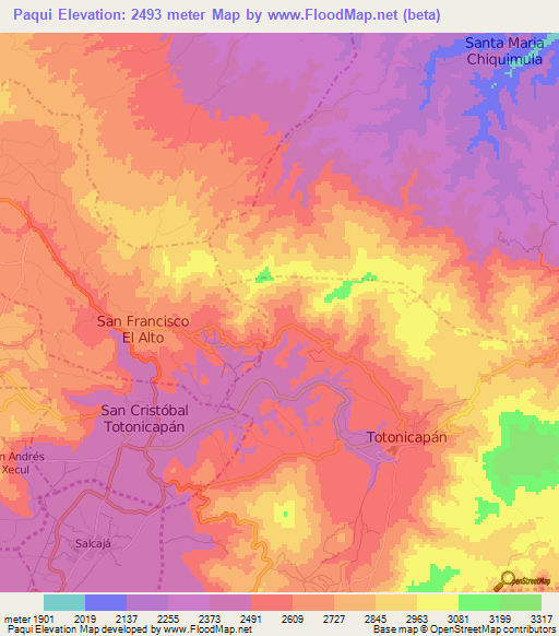 Paqui,Guatemala Elevation Map