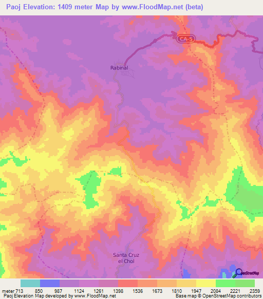 Paoj,Guatemala Elevation Map