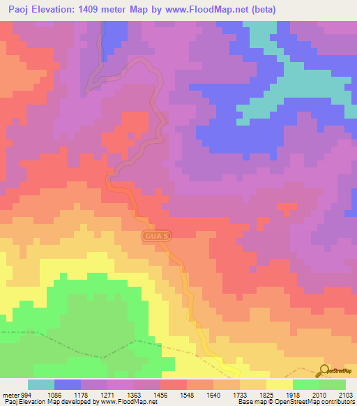 Paoj,Guatemala Elevation Map