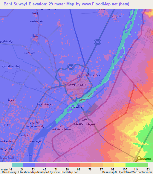 Bani Suwayf,Egypt Elevation Map