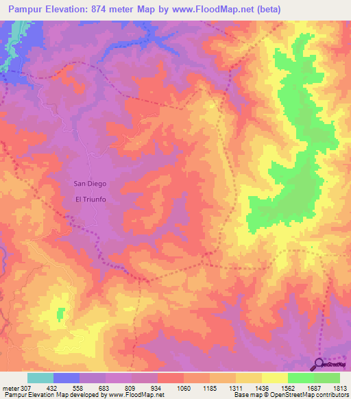 Pampur,Guatemala Elevation Map