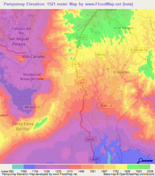 Pampumay,Guatemala Elevation Map