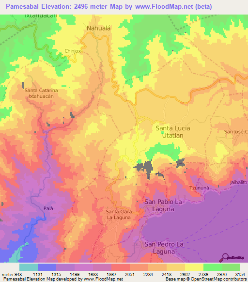 Pamesabal,Guatemala Elevation Map