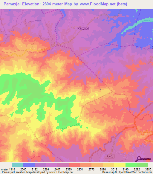 Pamaxjal,Guatemala Elevation Map