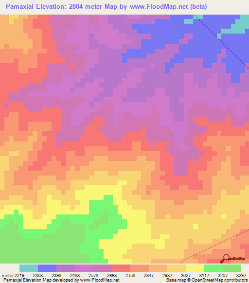 Pamaxjal,Guatemala Elevation Map