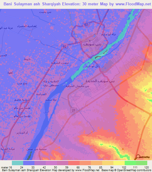 Bani Sulayman ash Sharqiyah,Egypt Elevation Map