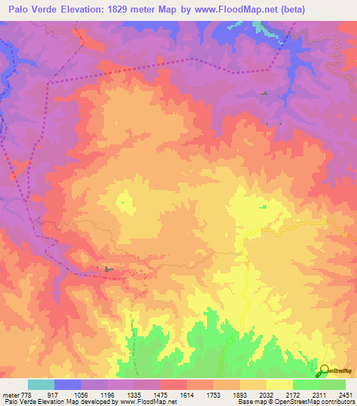 Palo Verde,Guatemala Elevation Map