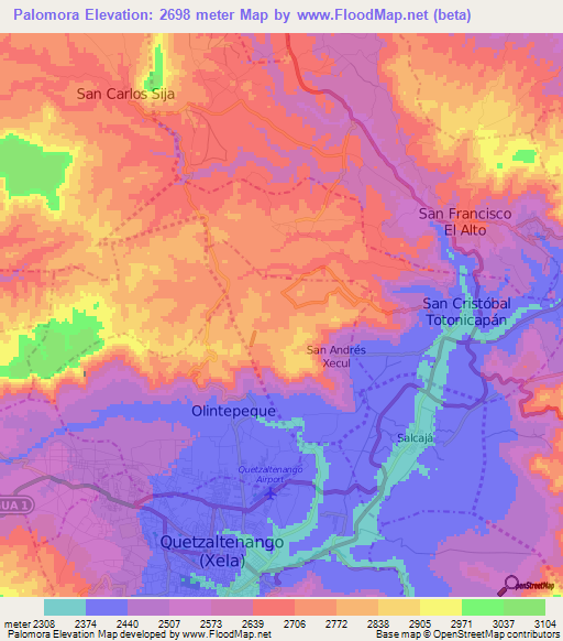 Palomora,Guatemala Elevation Map