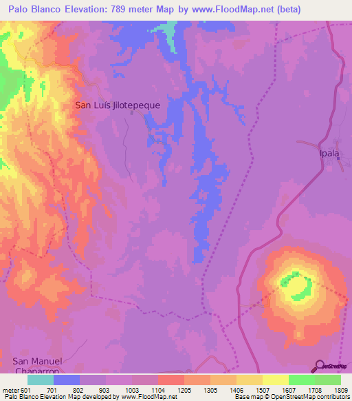 Palo Blanco,Guatemala Elevation Map