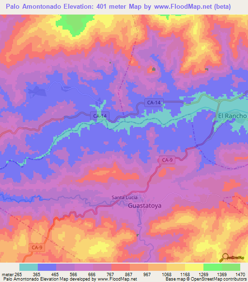 Palo Amontonado,Guatemala Elevation Map