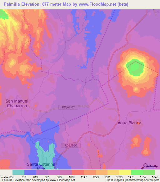 Palmilla,Guatemala Elevation Map