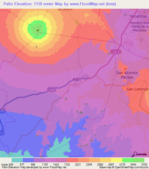 Palin,Guatemala Elevation Map