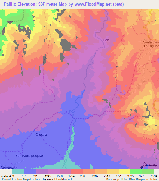 Palilic,Guatemala Elevation Map