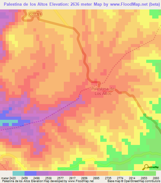 Palestina de los Altos,Guatemala Elevation Map