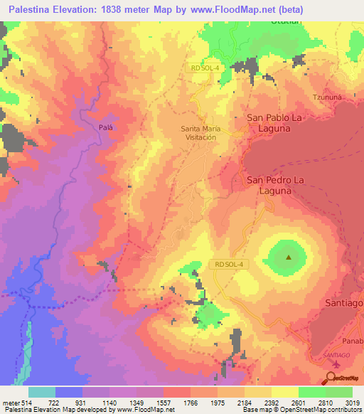 Palestina,Guatemala Elevation Map