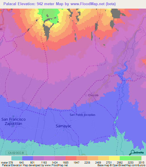 Palacal,Guatemala Elevation Map