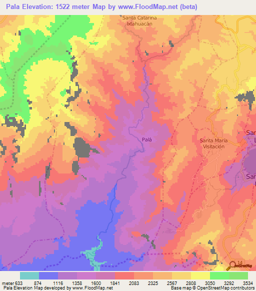 Pala,Guatemala Elevation Map