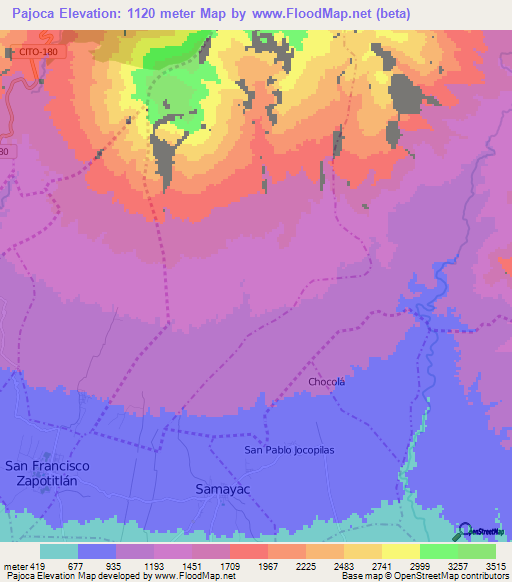 Pajoca,Guatemala Elevation Map