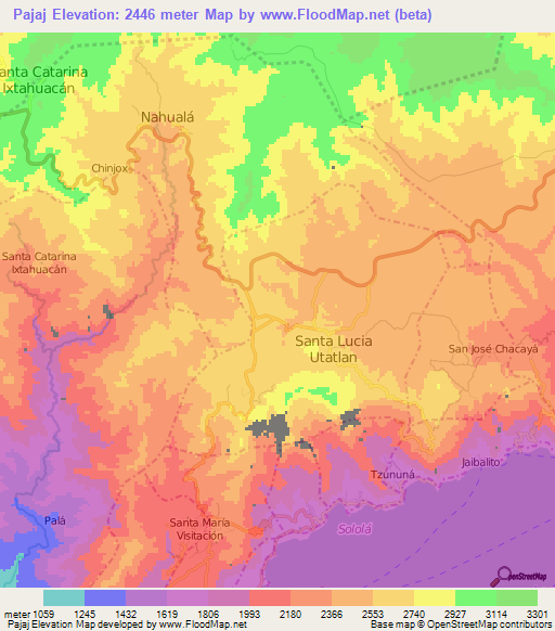 Pajaj,Guatemala Elevation Map