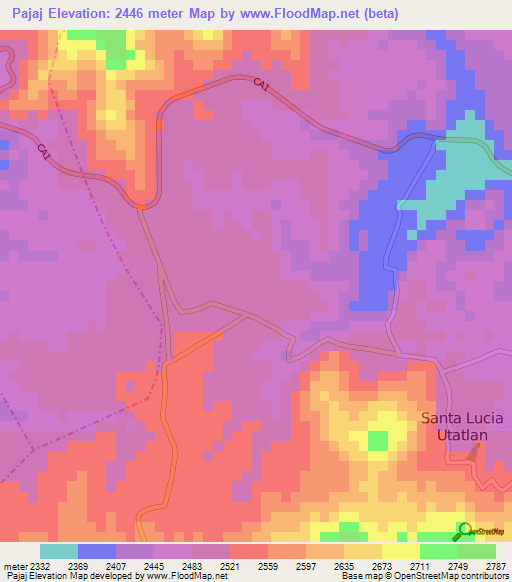 Pajaj,Guatemala Elevation Map