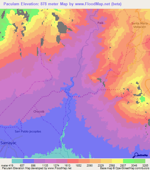 Paculam,Guatemala Elevation Map