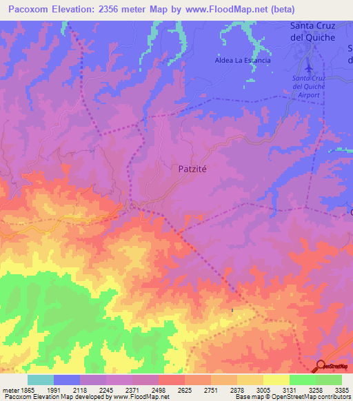 Pacoxom,Guatemala Elevation Map